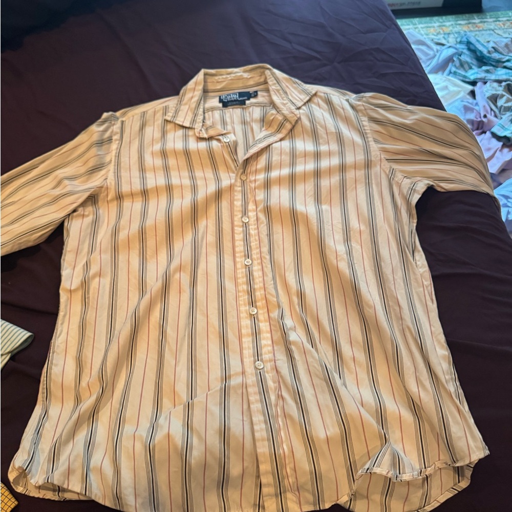 Polo by Ralph Lauren Cream and Black Striped Shirt